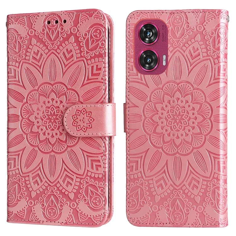 Capa de Carteira para Motorola Edge 50 Fusion 5G com Estampa de Girassol em Couro - Rosa