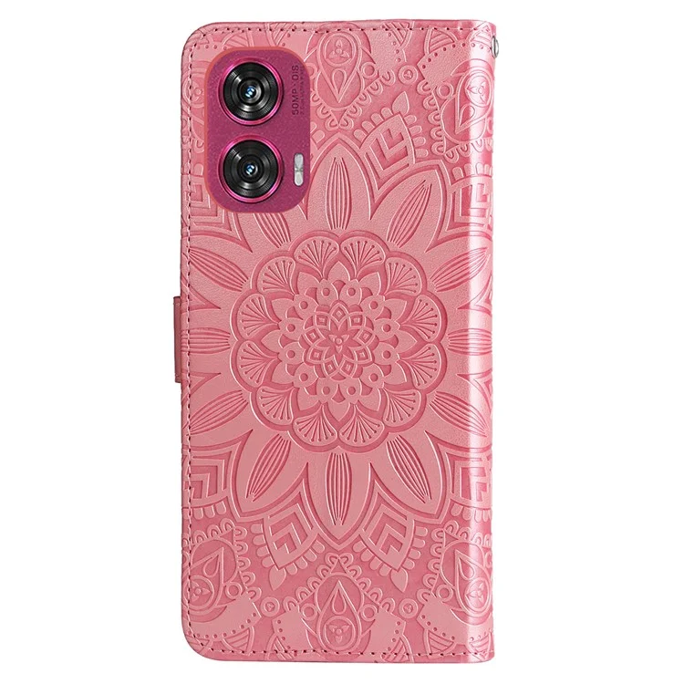 Capa de Carteira para Motorola Edge 50 Fusion 5G com Estampa de Girassol em Couro - Rosa