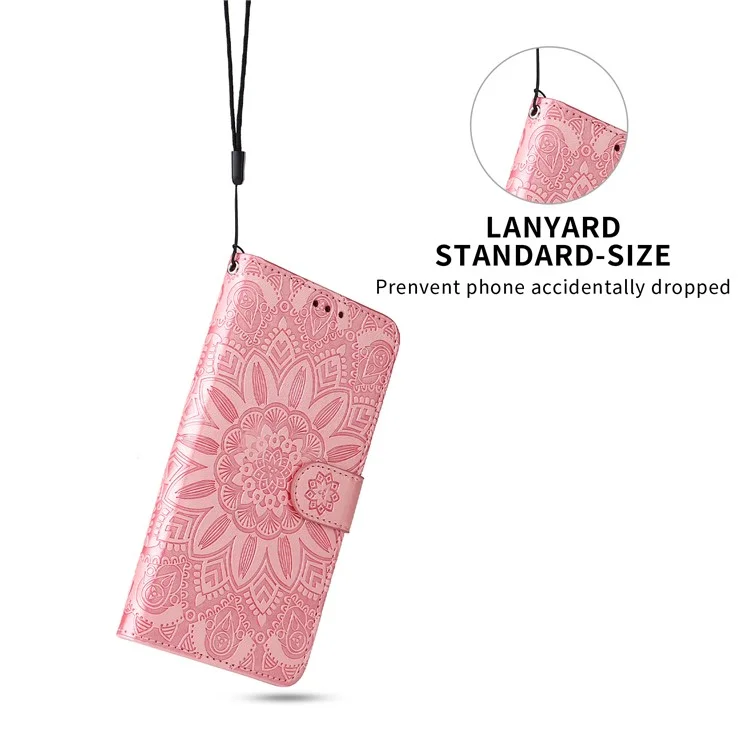 Capa de Carteira para Motorola Edge 50 Fusion 5G com Estampa de Girassol em Couro - Rosa