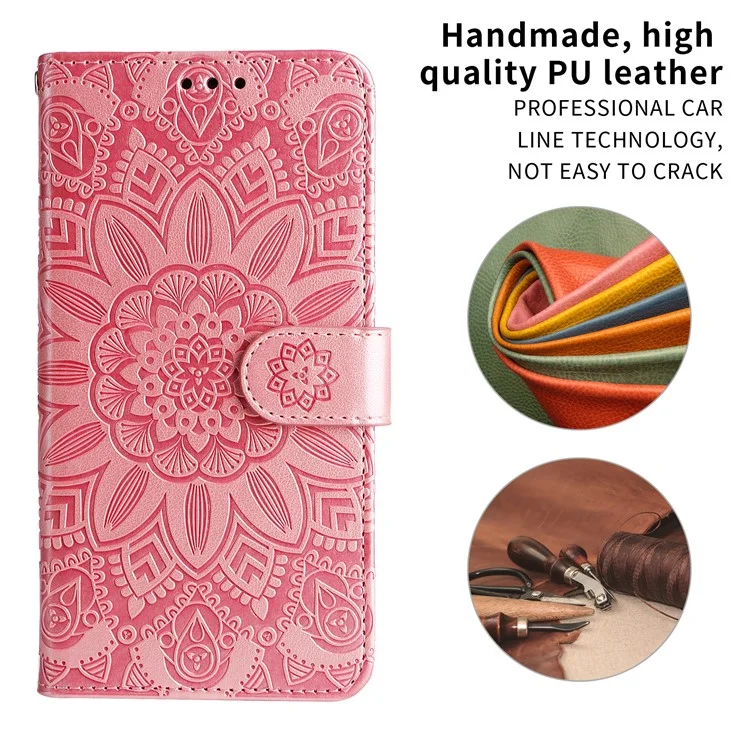 Capa de Carteira para Motorola Edge 50 Fusion 5G com Estampa de Girassol em Couro - Rosa