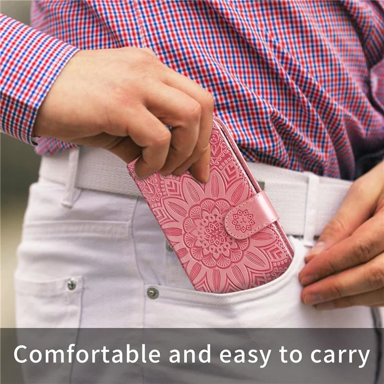 Capa de Carteira para Motorola Edge 50 Fusion 5G com Estampa de Girassol em Couro - Rosa