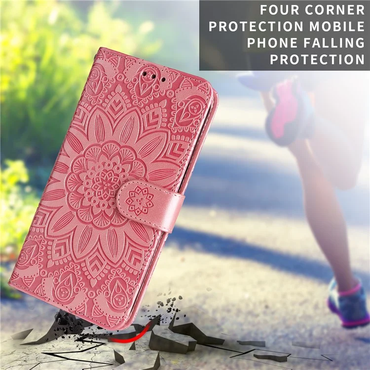 Capa de Carteira para Motorola Edge 50 Fusion 5G com Estampa de Girassol em Couro - Rosa