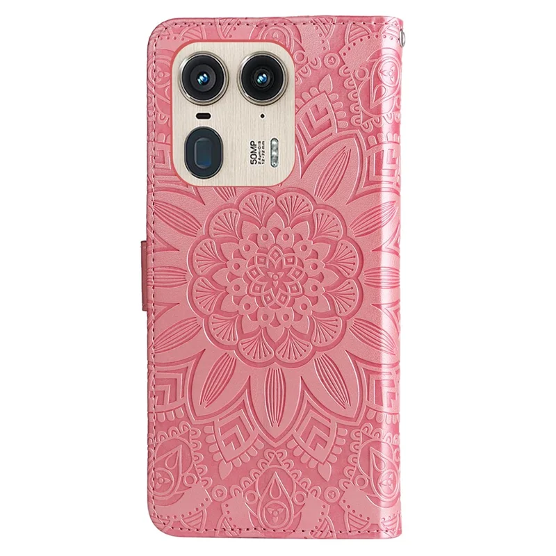 Capa de Carteira para Motorola Edge 50 Ultra 5G / Moto X50 Ultra 5G Capa de Telefone de Couro com Estampa de Girassol - Rosa
