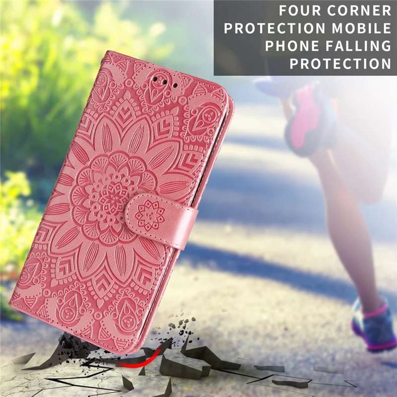 Capa de Carteira para Motorola Edge 50 Ultra 5G / Moto X50 Ultra 5G Capa de Telefone de Couro com Estampa de Girassol - Rosa