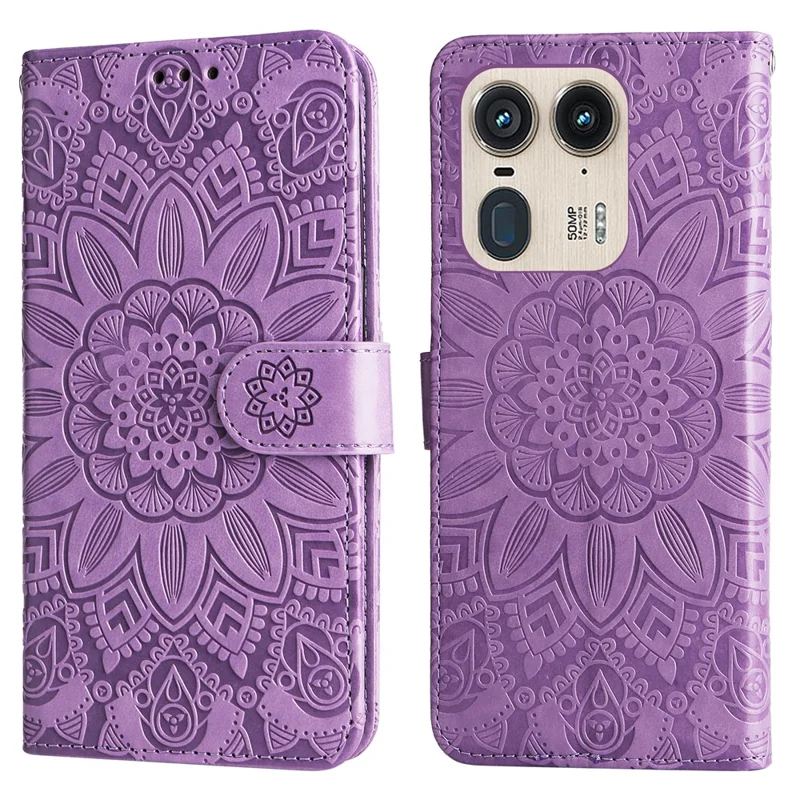 Wallet Case for Motorola Edge 50 Ultra 5G / Moto X50 Ultra 5G Leather Phone Cover Sunflower Imprint - Purple