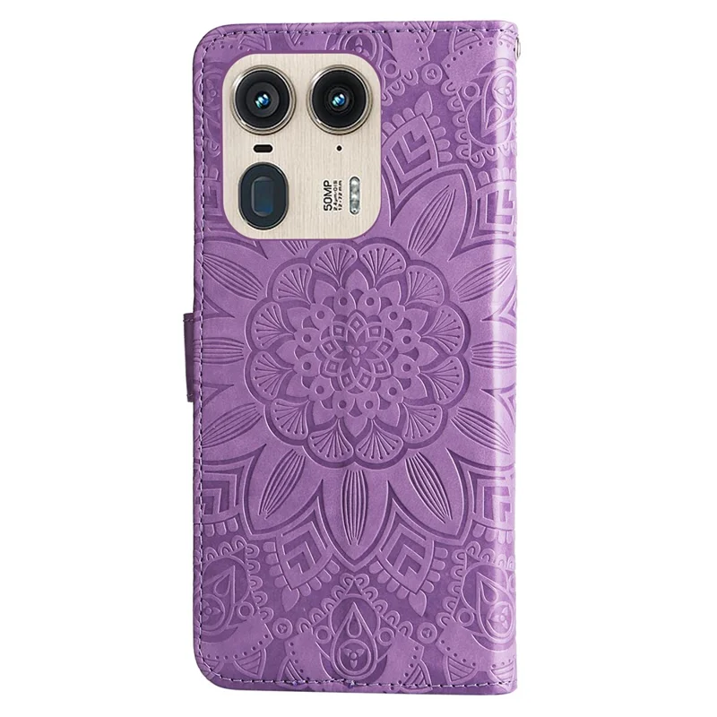 Wallet Case for Motorola Edge 50 Ultra 5G / Moto X50 Ultra 5G Leather Phone Cover Sunflower Imprint - Purple