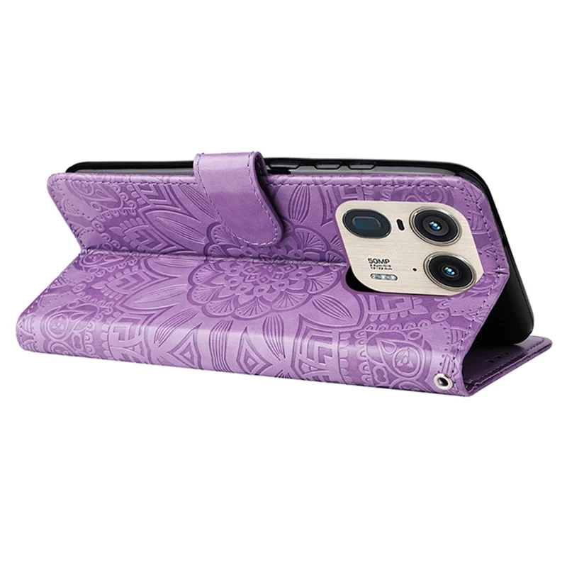 Wallet Case for Motorola Edge 50 Ultra 5G / Moto X50 Ultra 5G Leather Phone Cover Sunflower Imprint - Purple