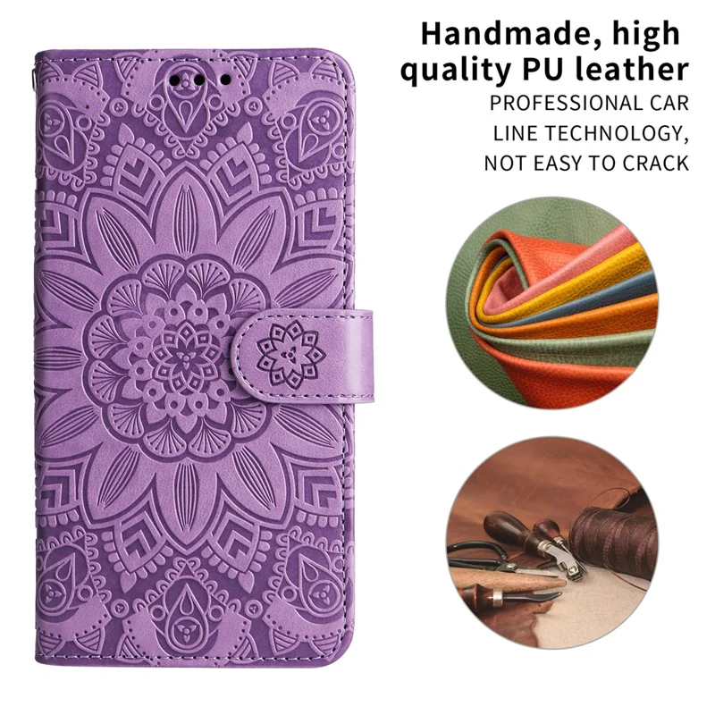 Wallet Case for Motorola Edge 50 Ultra 5G / Moto X50 Ultra 5G Leather Phone Cover Sunflower Imprint - Purple