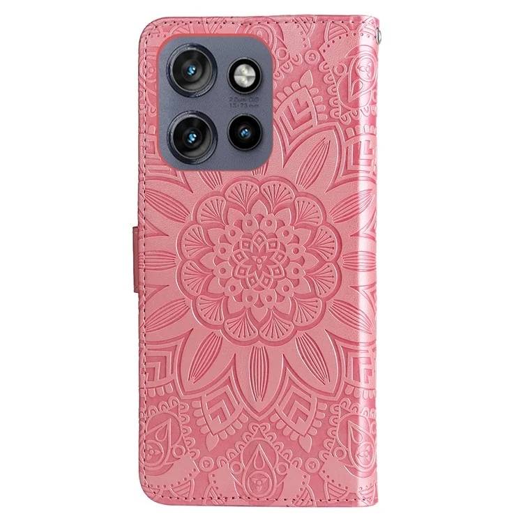 Étui portefeuille pour Motorola Edge 50 Neo 5G / Moto S50 5G / ThinkPhone 25 5G Housse de téléphone en cuir avec motif tournesol - Rose