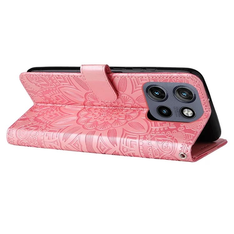 Étui portefeuille pour Motorola Edge 50 Neo 5G / Moto S50 5G / ThinkPhone 25 5G Housse de téléphone en cuir avec motif tournesol - Rose