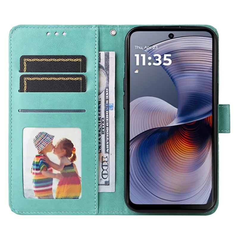 Voor Motorola Moto G55 5G hoesje met zonnebloemprint Lederen portemonnee telefoonhoes - Groen