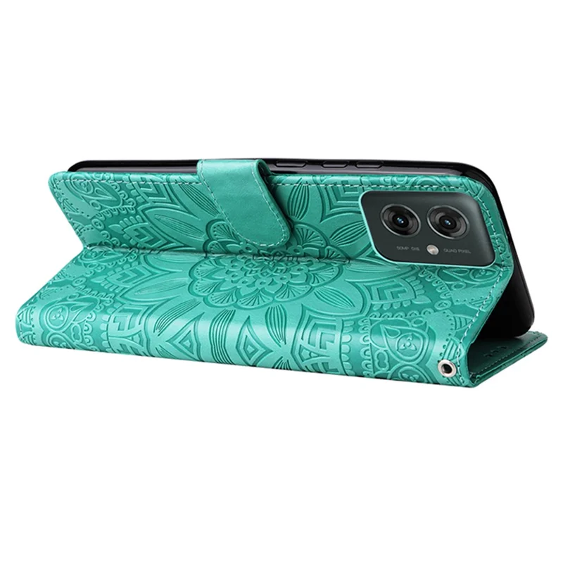 Voor Motorola Moto G55 5G hoesje met zonnebloemprint Lederen portemonnee telefoonhoes - Groen