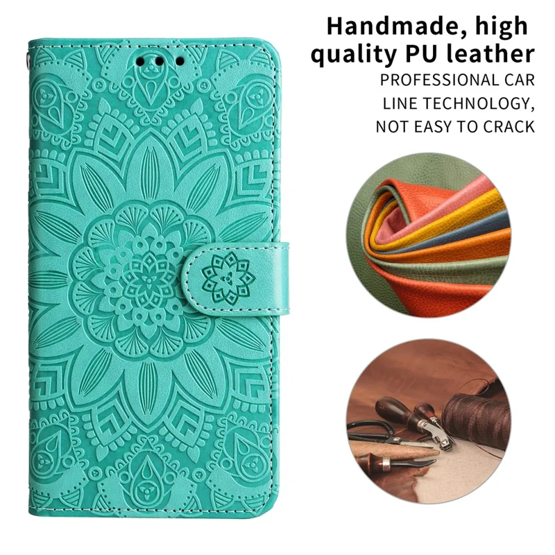 Voor Motorola Moto G55 5G hoesje met zonnebloemprint Lederen portemonnee telefoonhoes - Groen