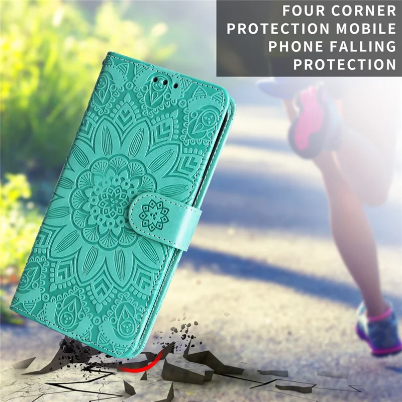 Voor Motorola Moto G55 5G hoesje met zonnebloemprint Lederen portemonnee telefoonhoes - Groen