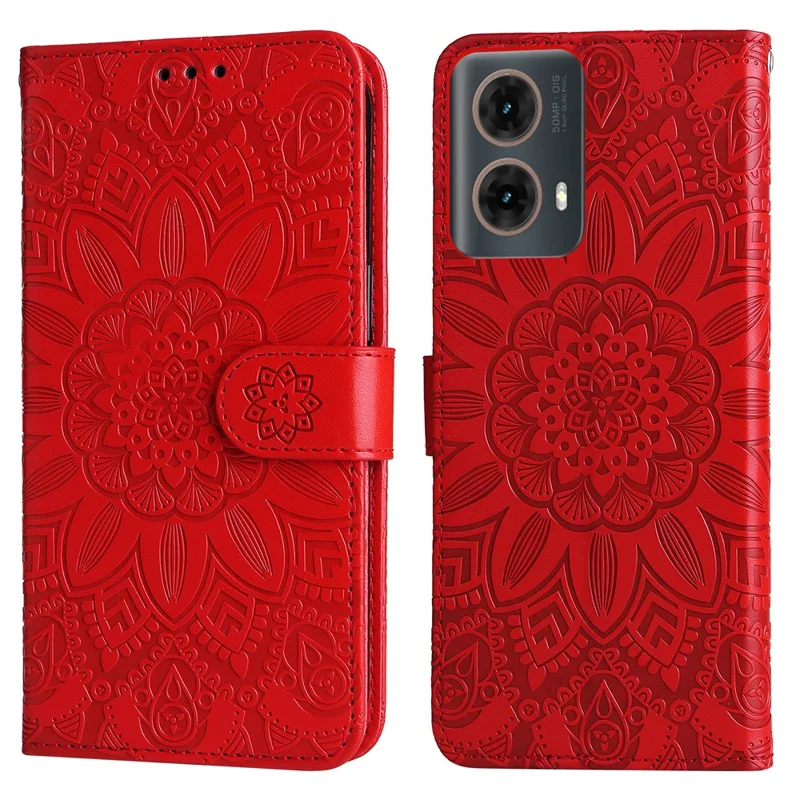 For Motorola Moto G85 5G  /  S50 Neo 5G Case Sunflower Imprint Leather Wallet Phone Cover - Red