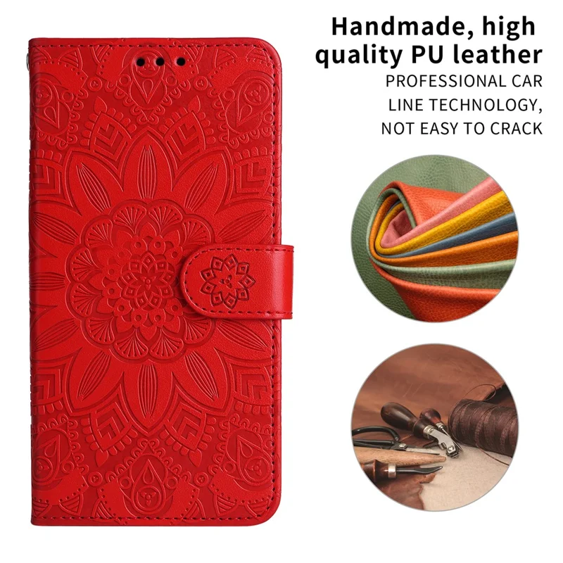 For Motorola Moto G85 5G  /  S50 Neo 5G Case Sunflower Imprint Leather Wallet Phone Cover - Red