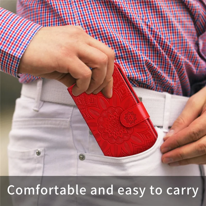 For Motorola Moto G85 5G  /  S50 Neo 5G Case Sunflower Imprint Leather Wallet Phone Cover - Red