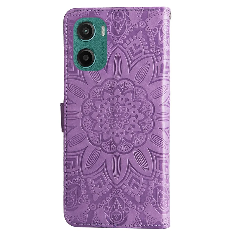 Capa para Motorola Moto G05 4G / E15 4G Girassol em Couro com Carteira - Roxa