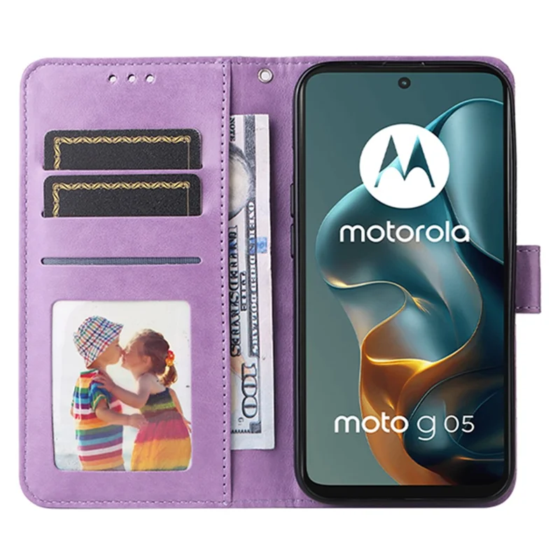Capa para Motorola Moto G05 4G / E15 4G Girassol em Couro com Carteira - Roxa