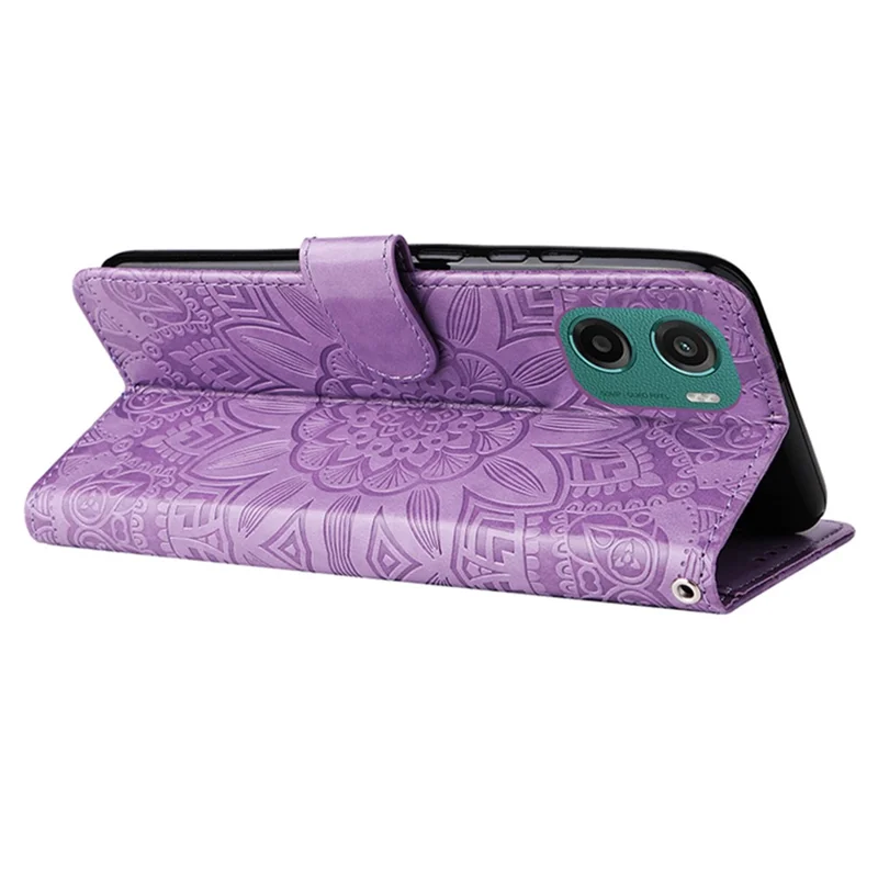 Capa para Motorola Moto G05 4G / E15 4G Girassol em Couro com Carteira - Roxa