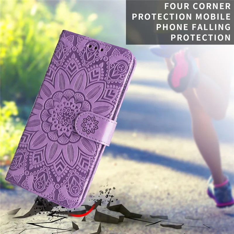 Capa para Motorola Moto G05 4G / E15 4G Girassol em Couro com Carteira - Roxa