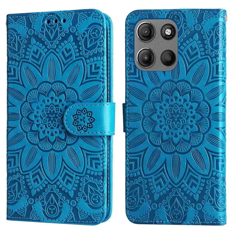 Wallet Case for Motorola Moto G15 4G / G15 Power 4G Leather Phone Cover Sunflower Imprint - Blue