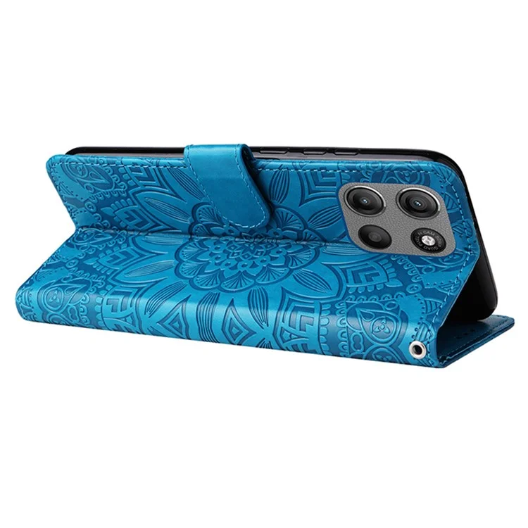 Wallet Case for Motorola Moto G15 4G / G15 Power 4G Leather Phone Cover Sunflower Imprint - Blue