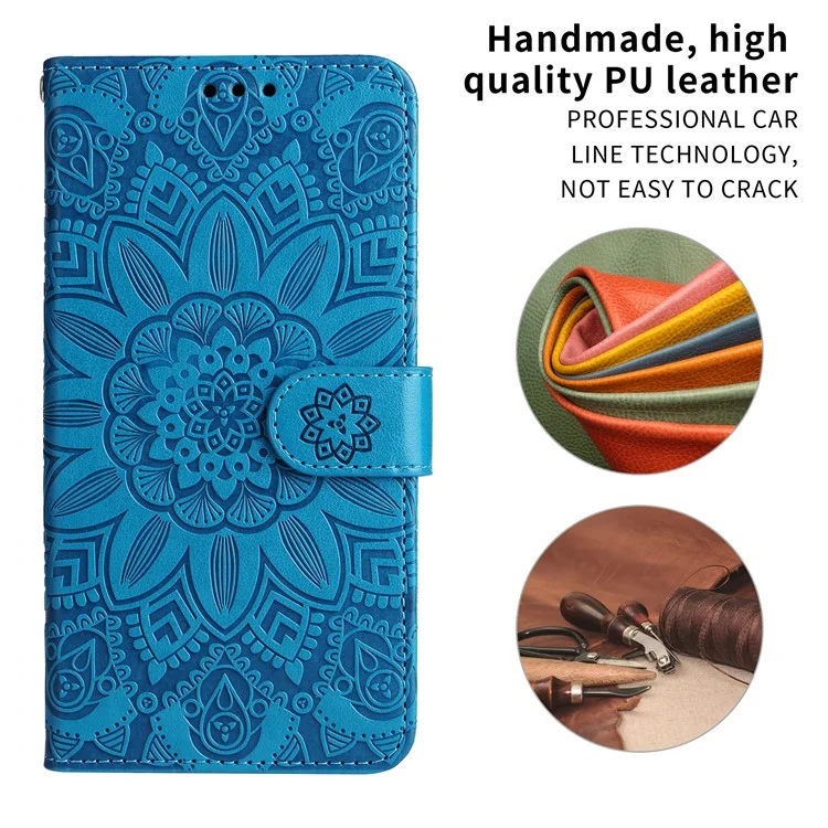 Wallet Case for Motorola Moto G15 4G / G15 Power 4G Leather Phone Cover Sunflower Imprint - Blue