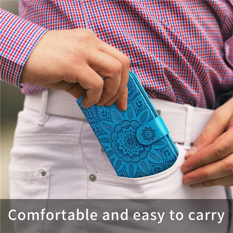 Wallet Case for Motorola Moto G15 4G / G15 Power 4G Leather Phone Cover Sunflower Imprint - Blue