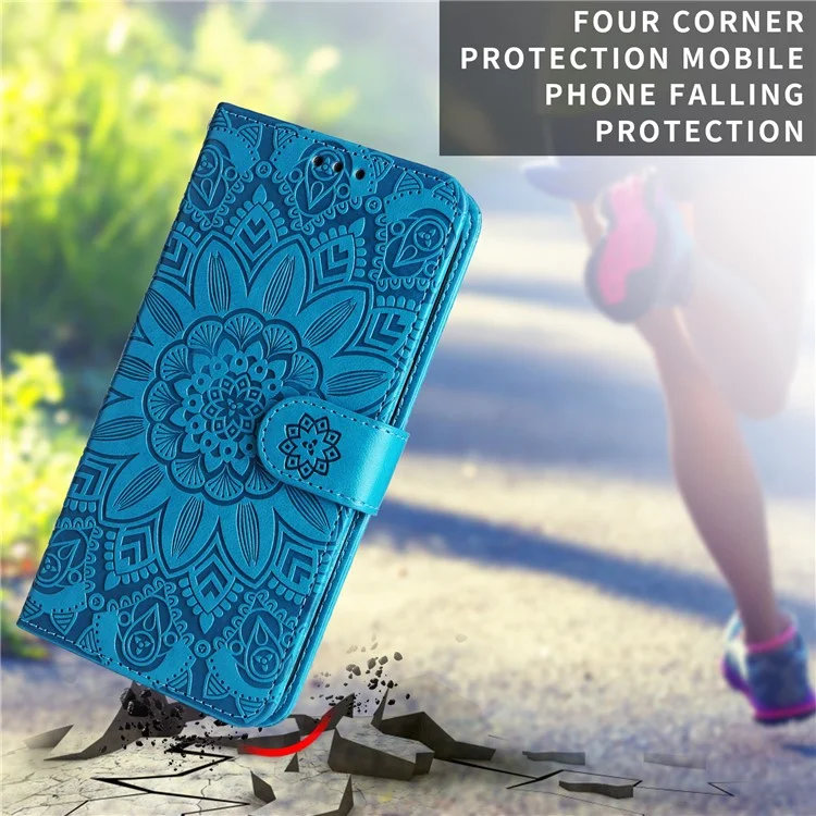 Wallet Case for Motorola Moto G15 4G / G15 Power 4G Leather Phone Cover Sunflower Imprint - Blue
