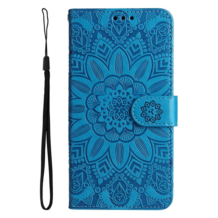 Wallet Case for Motorola Moto G15 4G / G15 Power 4G Leather Phone Cover Sunflower Imprint - Blue