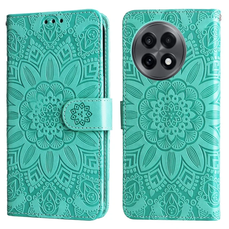 Étui Portefeuille pour OnePlus 13R 5G / Ace 5 5G / Ace 5 Pro 5G Housse de Téléphone en Cuir avec Motif Tournesol - Vert