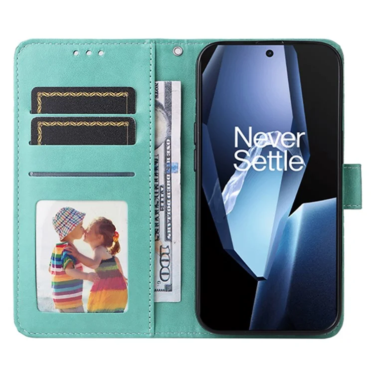 Étui Portefeuille pour OnePlus 13R 5G / Ace 5 5G / Ace 5 Pro 5G Housse de Téléphone en Cuir avec Motif Tournesol - Vert