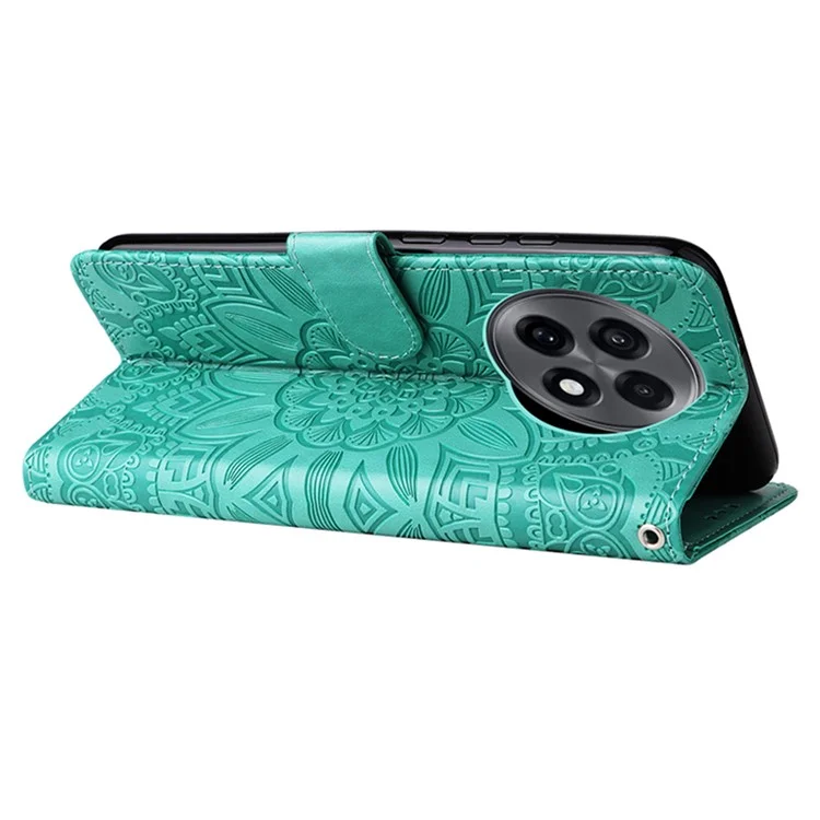 Étui Portefeuille pour OnePlus 13R 5G / Ace 5 5G / Ace 5 Pro 5G Housse de Téléphone en Cuir avec Motif Tournesol - Vert