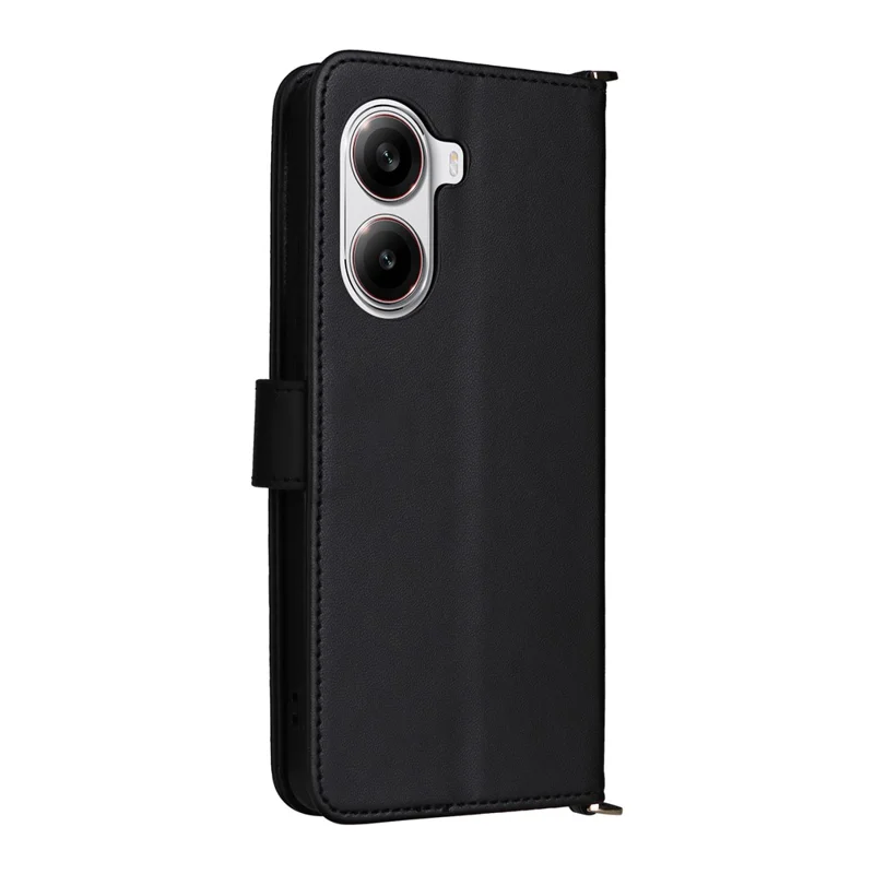 Für Xiaomi Poco X7 Pro 5G / Redmi Turbo 4 5G Geldbörsen-Hülle mit Schulterriemen Lederhülle - Schwarz