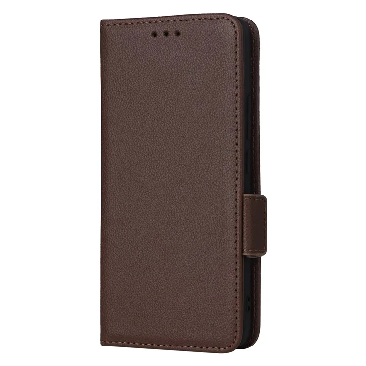 For Xiaomi Poco X7 Pro 5G / Redmi Turbo 4 5G Case with Wrist Strap Litchi Texture PU Leather Wallet Phone Cover - Brown