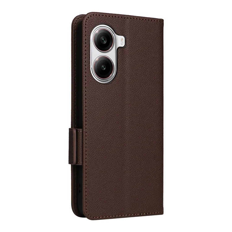 For Xiaomi Poco X7 Pro 5G / Redmi Turbo 4 5G Case with Wrist Strap Litchi Texture PU Leather Wallet Phone Cover - Brown