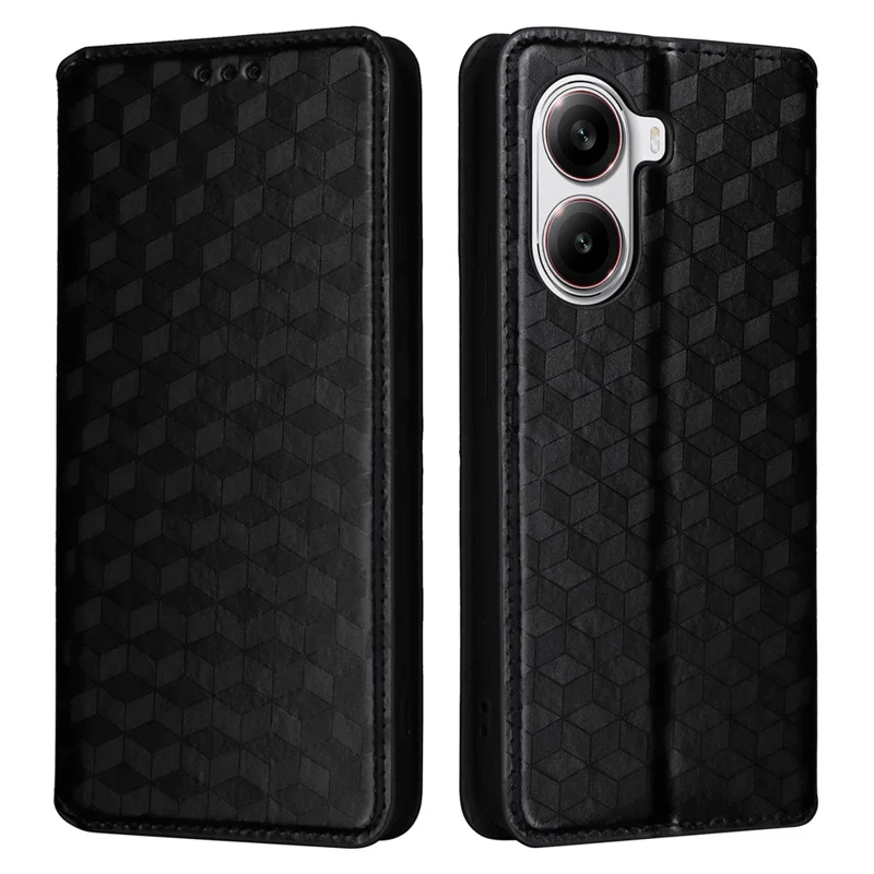 Para Xiaomi Poco X7 Pro 5G / Redmi Turbo 4 5G Capa Carteira Estampada em Couro com Padrão de Losango - Preto