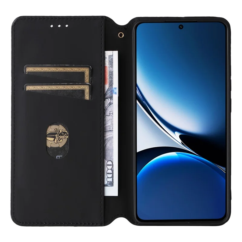 Para Xiaomi Poco X7 Pro 5G / Redmi Turbo 4 5G Capa Carteira Estampada em Couro com Padrão de Losango - Preto