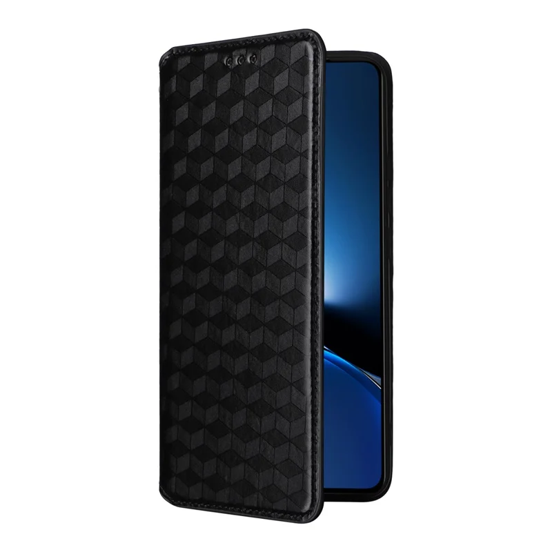 Para Xiaomi Poco X7 Pro 5G / Redmi Turbo 4 5G Capa Carteira Estampada em Couro com Padrão de Losango - Preto