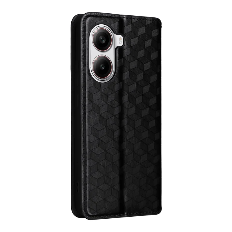 Para Xiaomi Poco X7 Pro 5G / Redmi Turbo 4 5G Capa Carteira Estampada em Couro com Padrão de Losango - Preto