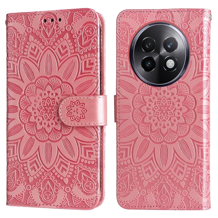Capa para Realme 13+ 5G / 13 Pro 5G (China) com Impressão de Girassol, Carteira de Couro para Celular - Rosa