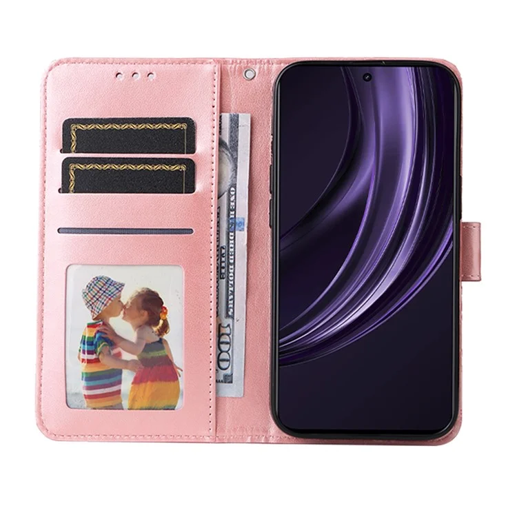 Capa para Realme 13+ 5G / 13 Pro 5G (China) com Impressão de Girassol, Carteira de Couro para Celular - Rosa