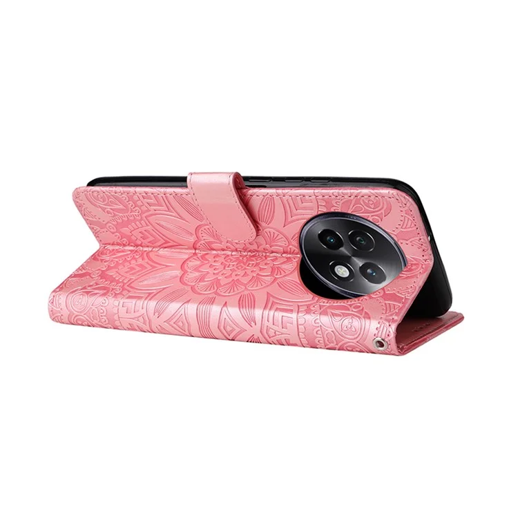 Capa para Realme 13+ 5G / 13 Pro 5G (China) com Impressão de Girassol, Carteira de Couro para Celular - Rosa