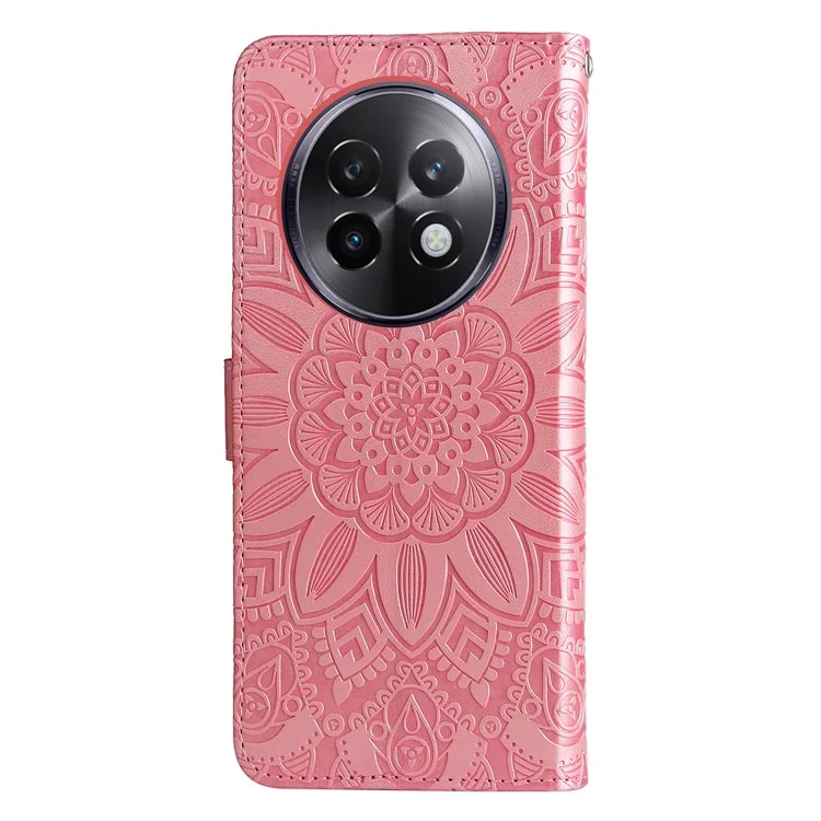 Capa para Realme 13+ 5G / 13 Pro 5G (China) com Impressão de Girassol, Carteira de Couro para Celular - Rosa