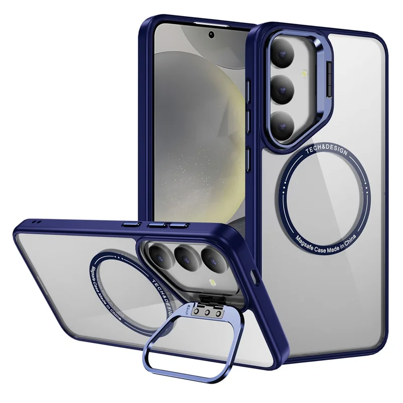 Til Samsung Galaxy S25+ Etui med støtte og gennemsigtig bagside, kompatibel med MagSafe - Safir