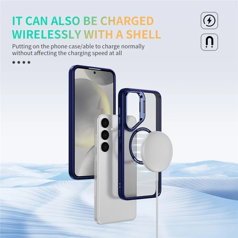 Til Samsung Galaxy S25+ Etui med støtte og gennemsigtig bagside, kompatibel med MagSafe - Safir