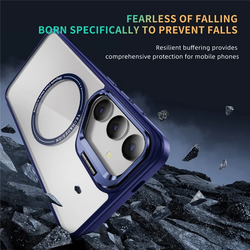 Til Samsung Galaxy S25+ Etui med støtte og gennemsigtig bagside, kompatibel med MagSafe - Safir