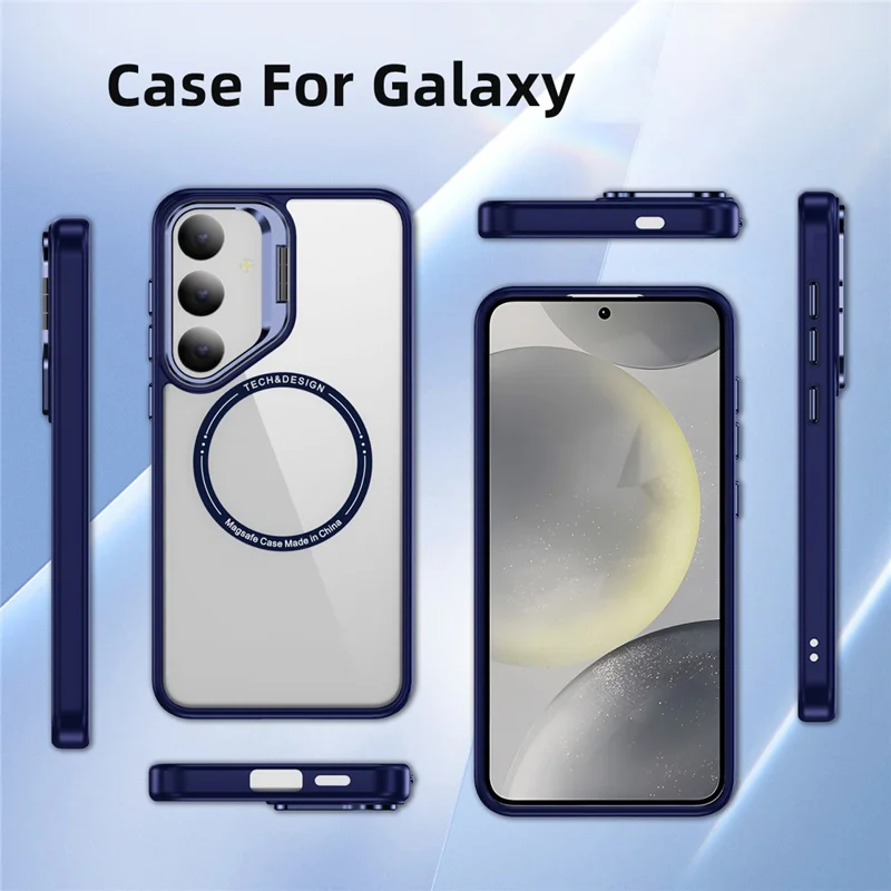 Til Samsung Galaxy S25+ Etui med støtte og gennemsigtig bagside, kompatibel med MagSafe - Safir