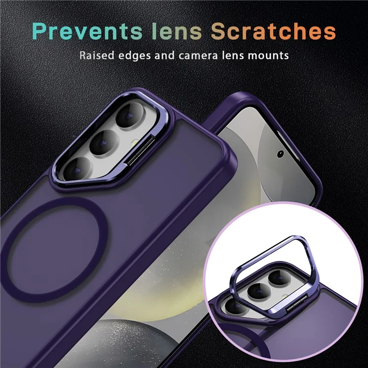 For Samsung Galaxy S25+ Magnetic Case with Lens Kickstand Skin-Touch PC + TPU Phone Cover - Dark Purple